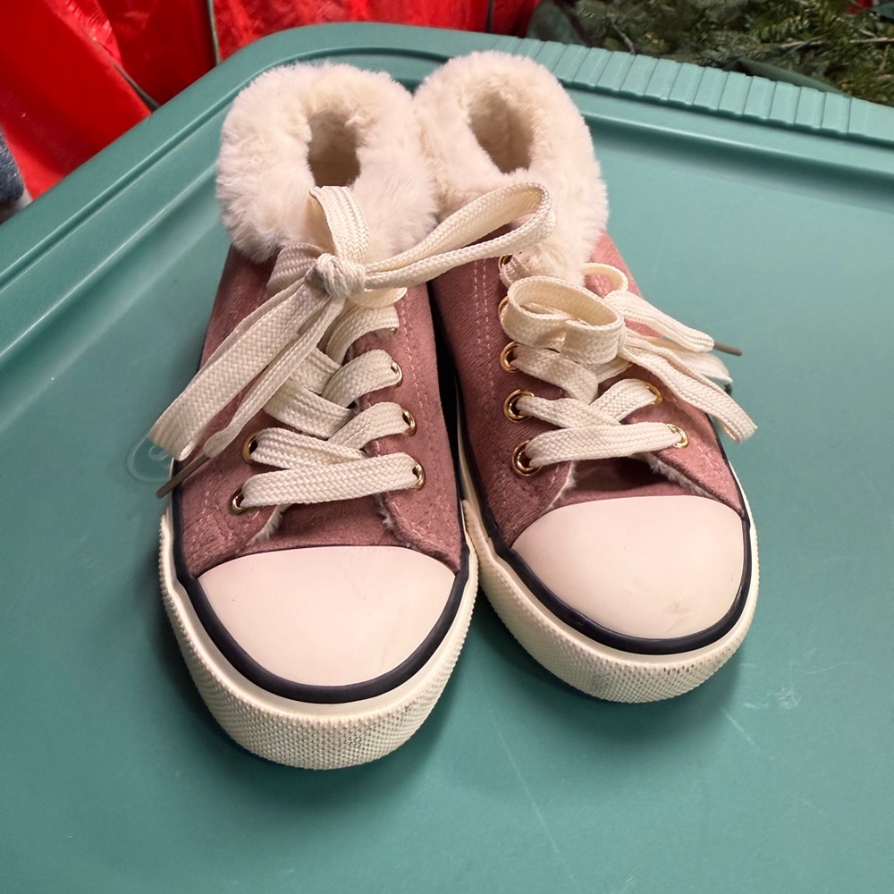 Kids Pink Fur-Lined Sneakers